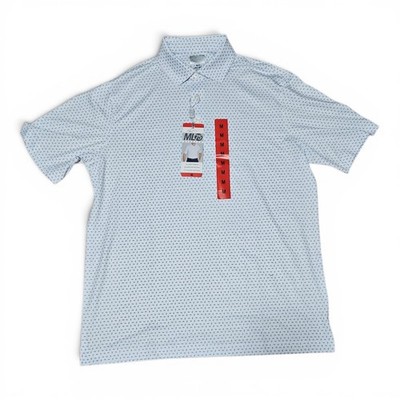 Greg Norman ML75 Stretch Moisture Wicking Men's Polo White/Blue Print M Logo