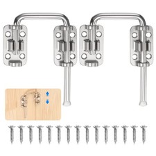 2Pcs Sliding Door Loop Lock Latch, 2.42" Flexible Latch Hook Lock, Silver