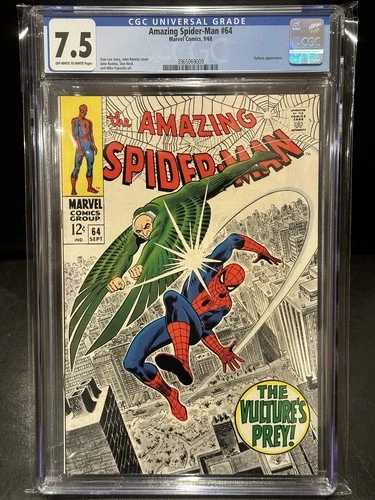 🔥CGC 7.5 OW/W AMAZING SPIDER-MAN #64 VULTURE App ROMITA cover MARVEL 1968🔥
