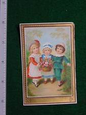 1870s-80s Girls in Dresses with Basket of Flowers Victorian Trade Card F26