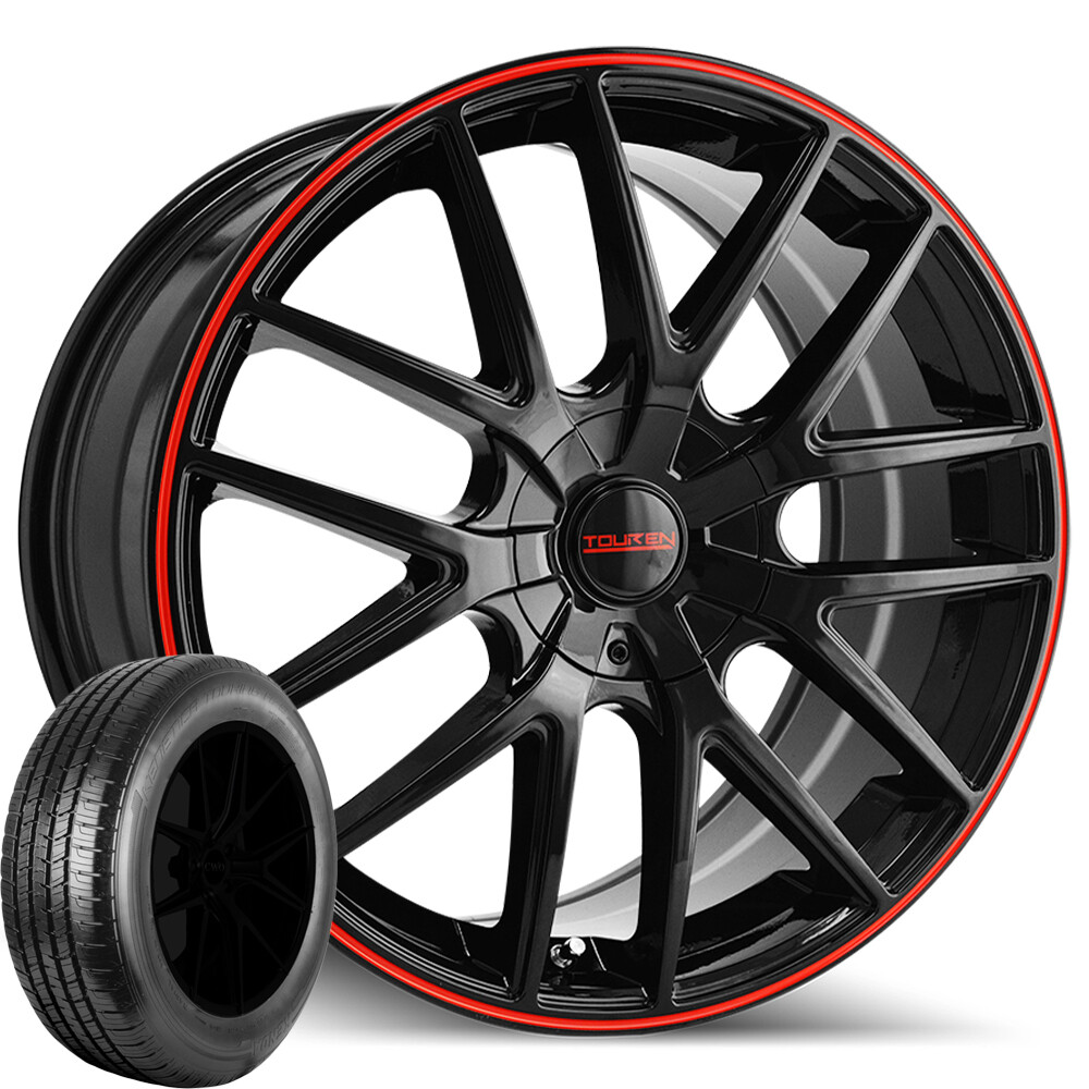 (Set of 4) Touren TR60 17x7.5 5x110/5x115 Black/Red Rims w/235/60R17 ...
