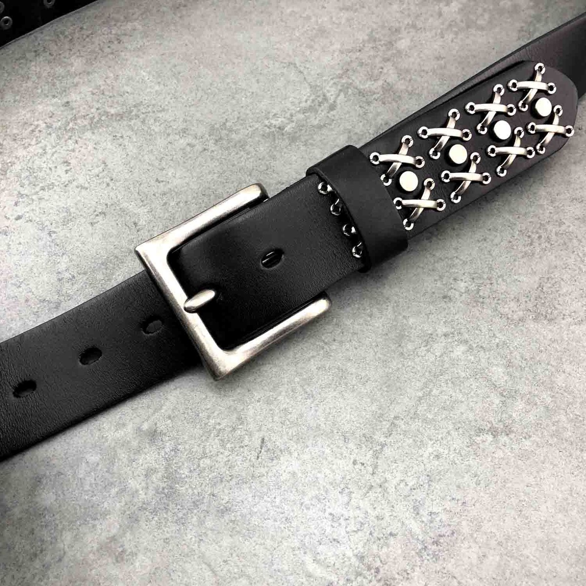 小物 used studs design real leather belt Cone Studded UK77 1/2