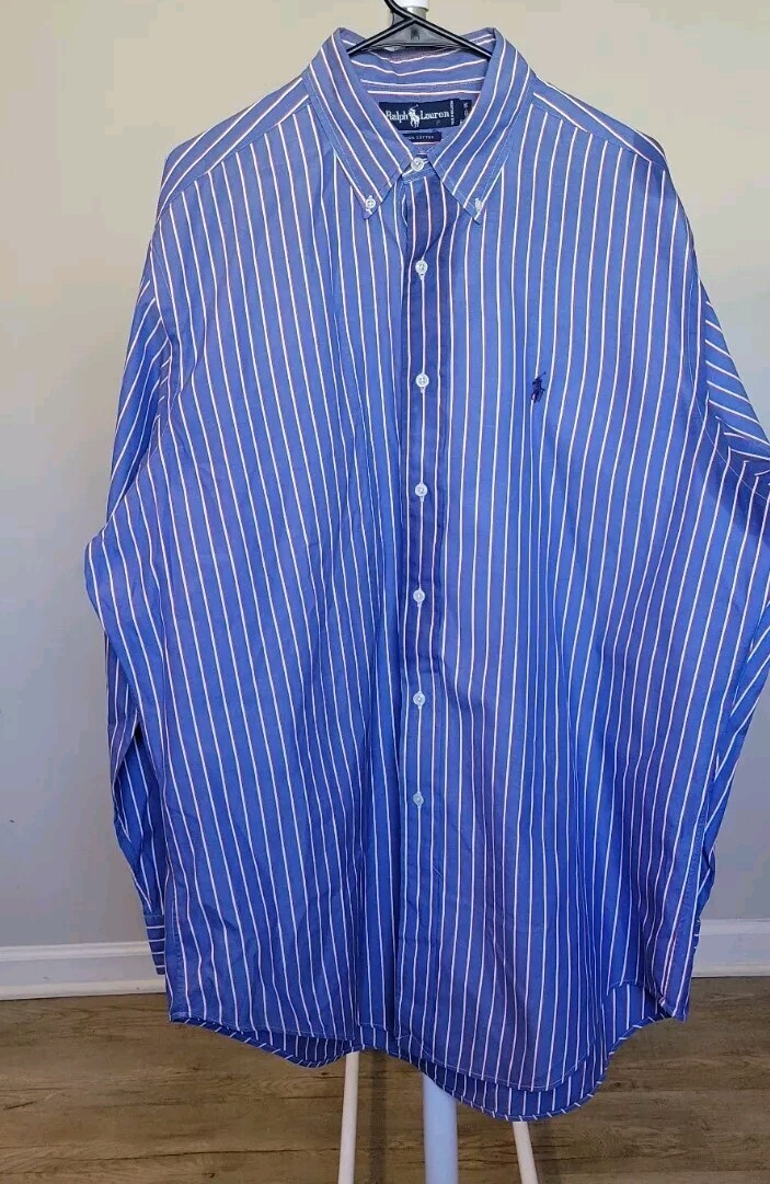 Camicia Ralph Lauren grande blu a righe pony classica con bottoni manica lunga uomo