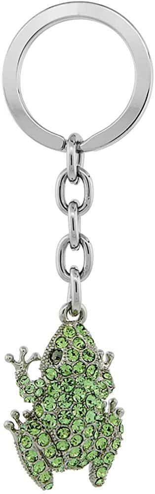 Jeweled Frog Key Chain Crystal Key Ring Green Peridot Colored 3 1