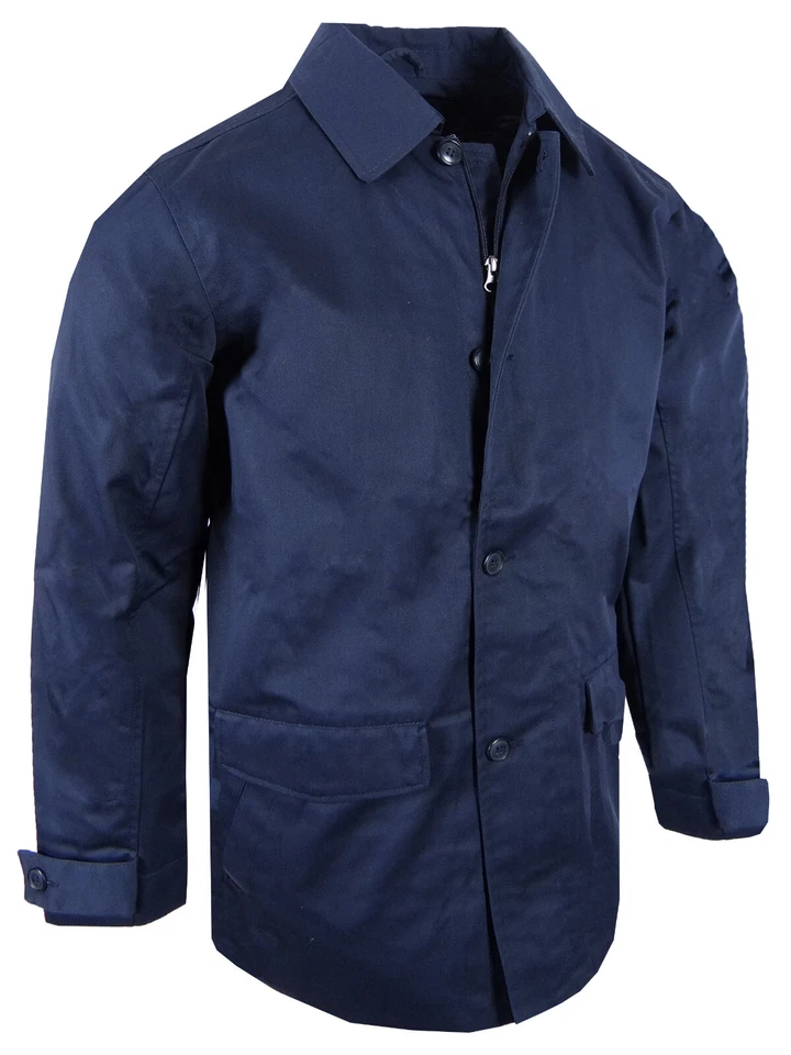 Twill Trench Coat Mens Water Resistant Zip Up Hand w/ Pouch Pockets Silky Lining - Image 2 of 4