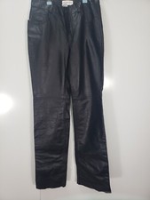 HUGO BUSCATI Collection Black Leather Pants Flat Front 5 Pocket Sz 2 Lined