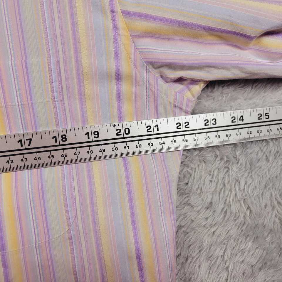 Ingram Shirt Mens Medium Pink Yellow Striped Cotton Button Up Long Sleeve Italy - Image 4 of 4