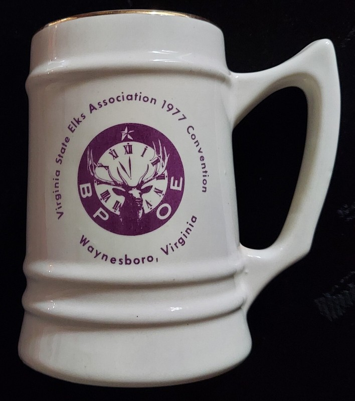 ELKS BPOE Fraternal Organization, 1977 Convention Stein Mug, Waynesboro Virginia