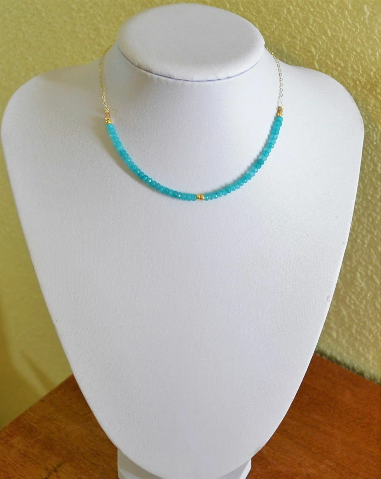 Precioso Collar Gargantilla Facetado Natural Turmalina Paraiba Oro Amarillo Hecho a Mano Foto 2 de 4