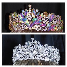 Women Bridal Crown Shiny Rhinestone Hair Accessory Miss Universe Tiara 1067 USA