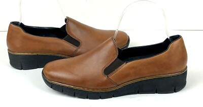 Rieker Womens Anti Stress Leather Loafer Elastic Gore EU 41 Size 9.5M Brown New