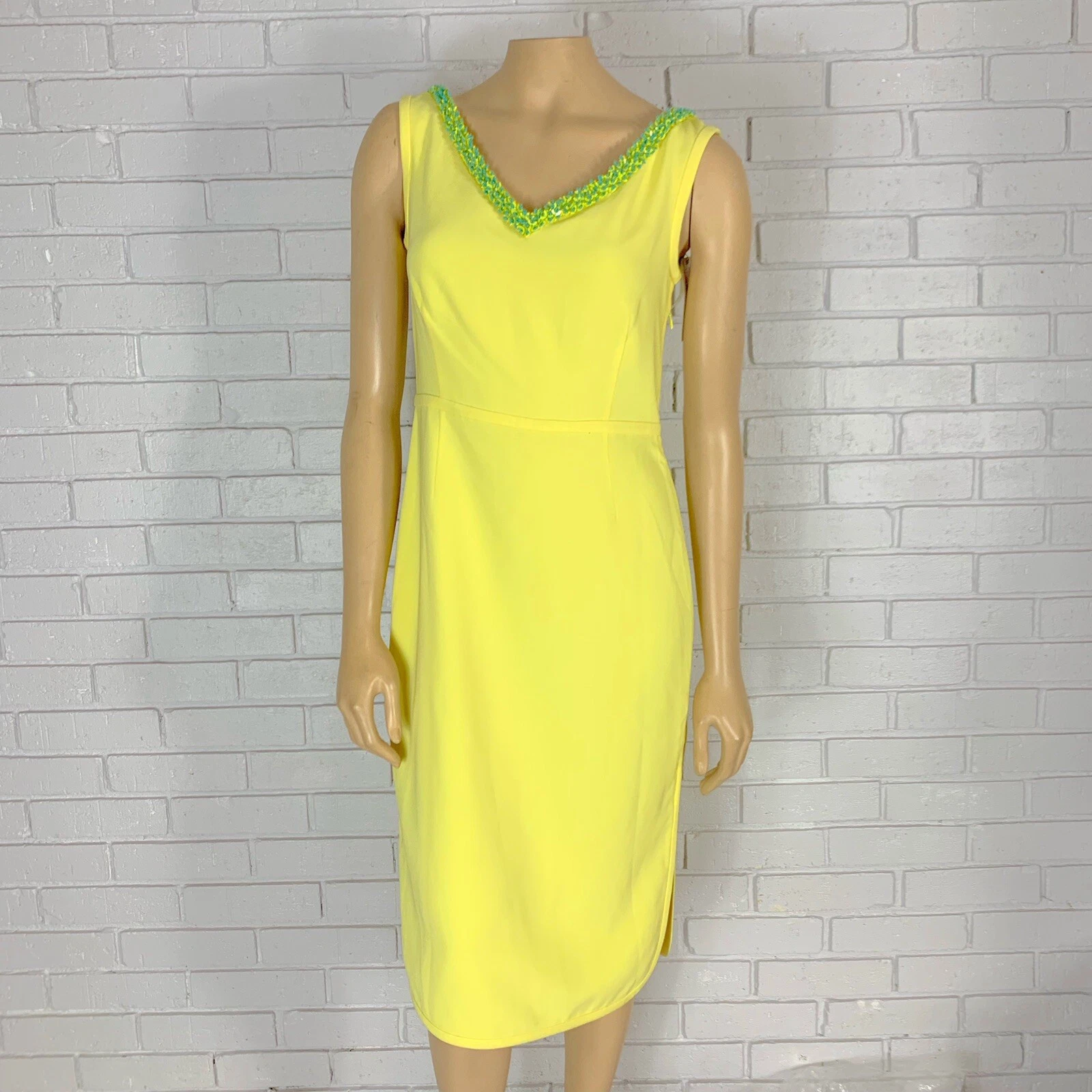 Tory Burch Yellow Portia V Neck Sheath Cocktail Dress Size 4