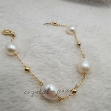 7.5-8 inch Natural South Sea White Pearl Bracelet 14k Gold Clasp