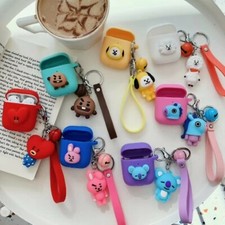 For Apple Airpods 1 2 Hooks Cute 3D Cartoon Strap Bell Silicone Earphone Case