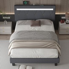 Upholstered Bed Frame Full/Queen/King with Adjustable Headboard  LED Lights