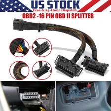 OBD II Port OBD 2 16Pin Splitter Extension Cable 1 Male 2 Female Y Cable Adapter