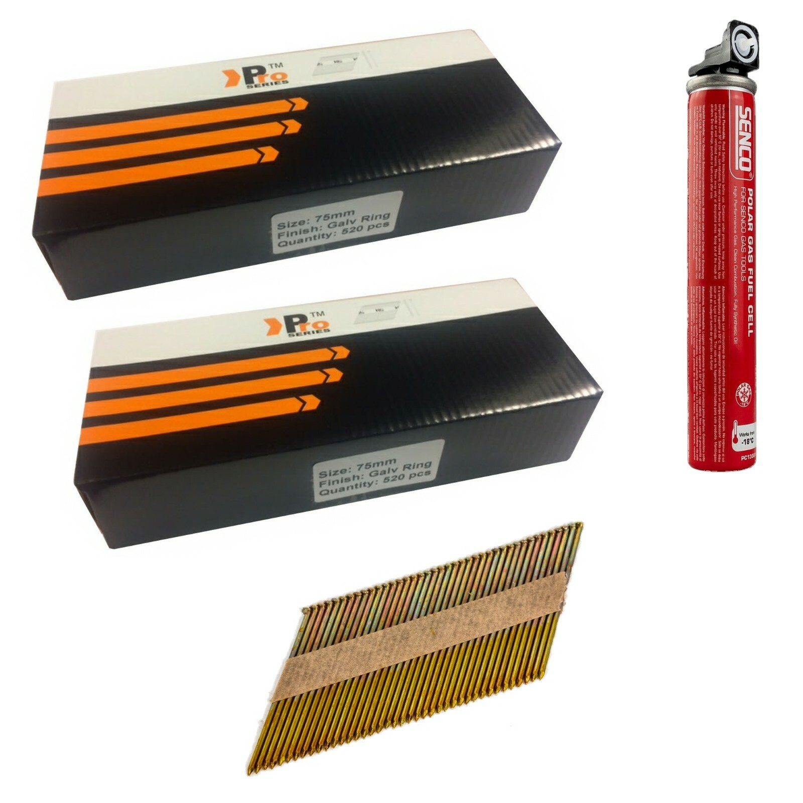 Framing Nails 75mm Galv Ring 1040 & 1x Fuel Cell for Paslode IM350,S0,Hitachi