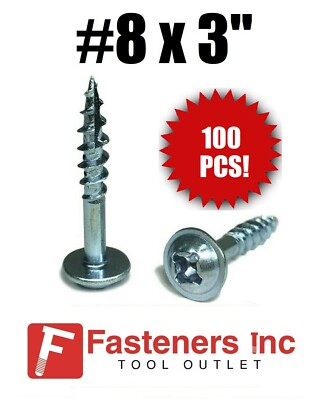 (Qty 100) Kreg #8 X 3'' Zinc Coarse Thread Pocket Hole Screws Phil / Square