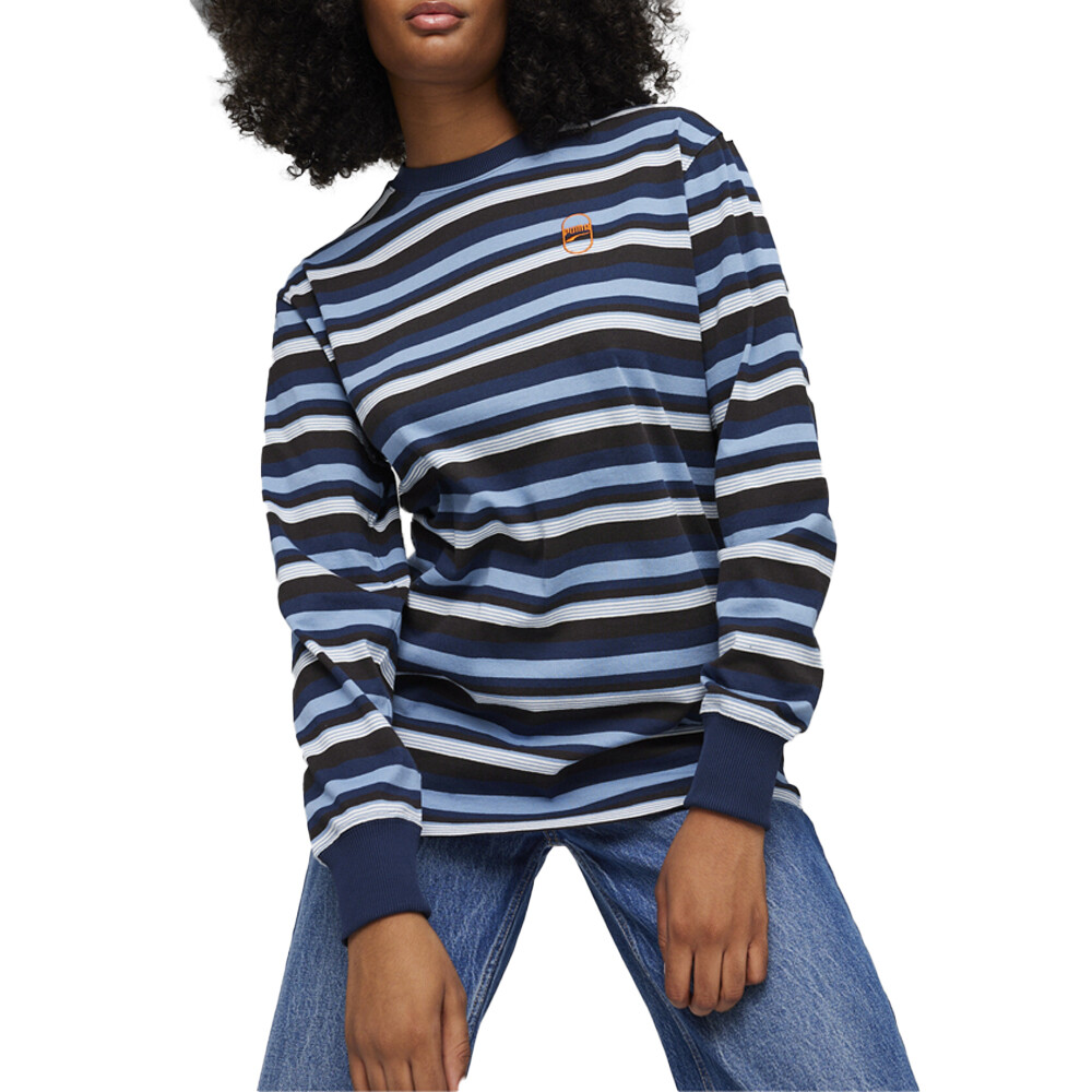 Рубашка в полоску с круглым вырезом и длинным рукавом Puma Downtown 180, мужские синие повседневные топы, 6243