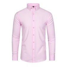 Mens Non Iron Elastic Shirts Formal Long Sleeves Button Down Casual Dress Shirts