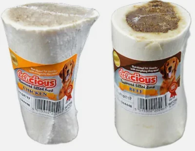 WORLD OF PETS Dog Bone Meat Filled Dog Treats Beef Or Chicken Flavoured Filling Pack Of 2