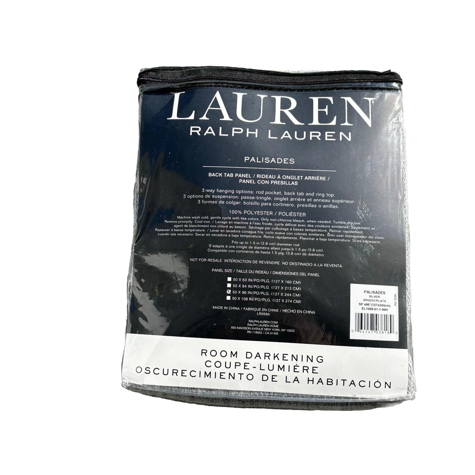 Ralph Lauren Palisades Room Darkening Back Tab Panel Silver Gray 50x96 ...