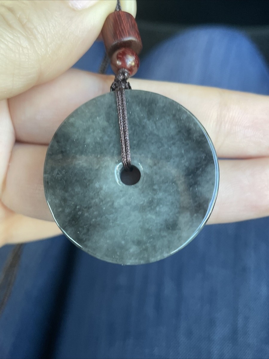 Untreated 純天然翡翠A貨老坑冰烏雞平安扣帶證Burma jade jadeite