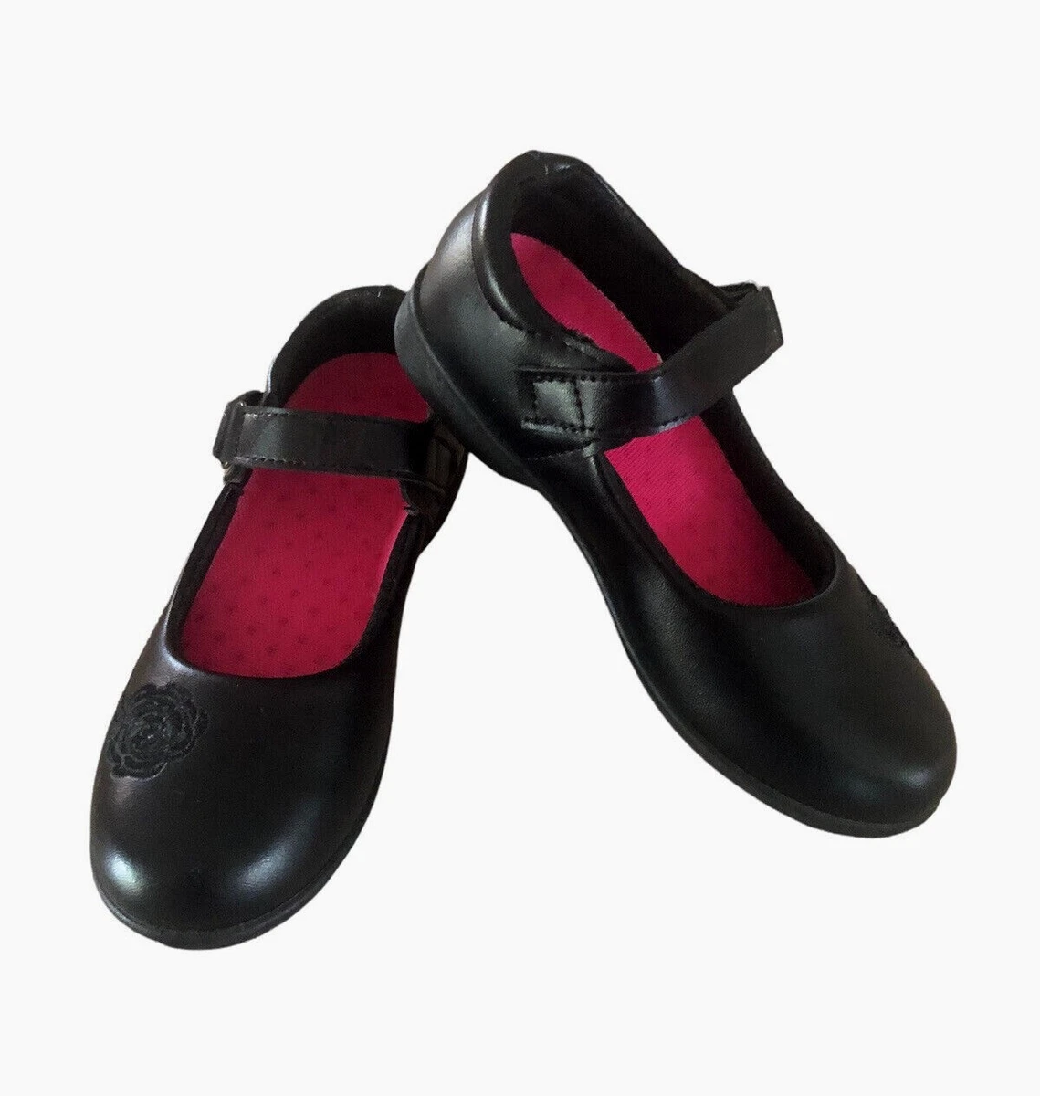 Girl s Black Mary Janes with Floral Stitching School Shoes New Size 11 K11