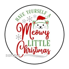 30 MEOWY CHRISTMAS ENVELOPE SEALS LABELS STICKERS 1.5" ROUND CAT KITTEN GIFTS