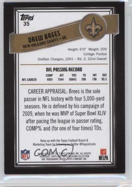 2015 Topps Museum Collection Copper Drew Brees #35 - Image 2 of 2