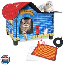 Heated Cat House for Outside, Weatherproof Outdoor Cat House with Heating Pad