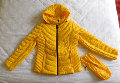 WOMEN'S SIZE S MICHAEL KORS BAG PACKABLE DOWN FILL JACKET HOOD YELLOW EXCELLENT