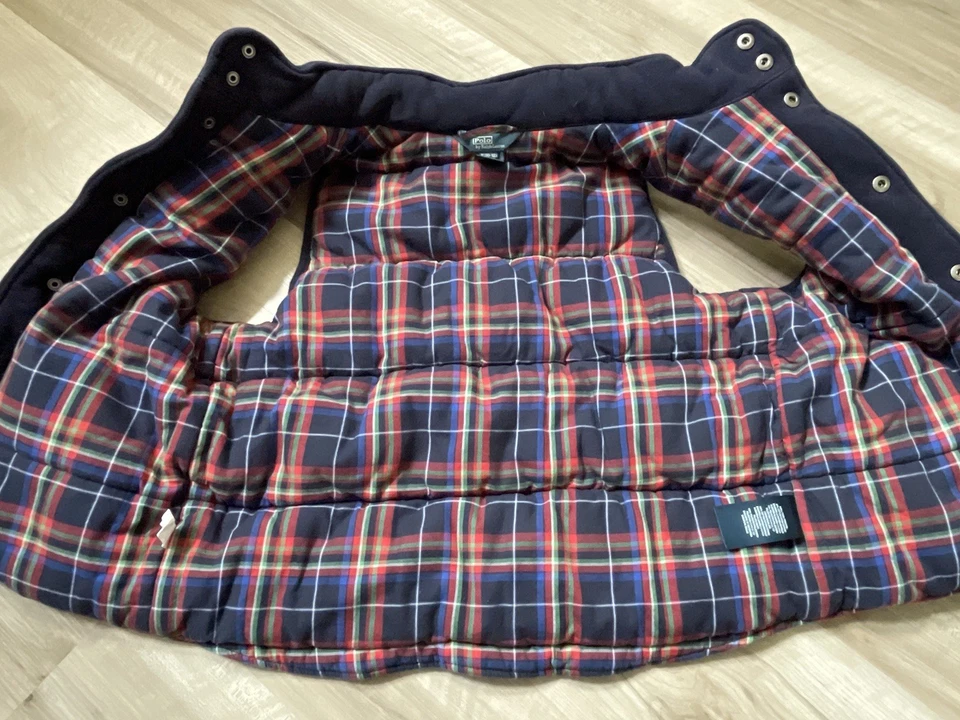 Polo Ralph Lauren Boys Size M(10/12) Heavy Plaid Flannel Lined Vest~Navy Blue - Image 4 of 4