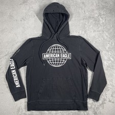 American Eagle Hoodie Sweatshirt Mens L Black Pullover Graphic Logo Hooded