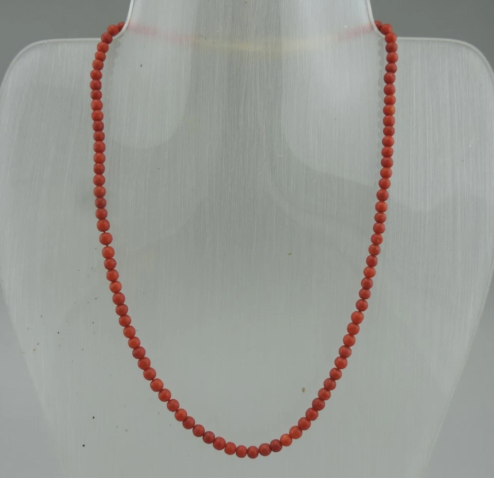 Vintage collier en perles corail rouge corail naturel - Photo 2/4