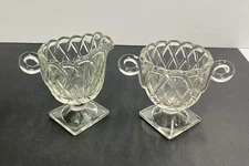 Vintage Set Of Indiana Glass Clear Pretzel Glass Sugar & Creamer 4.0” Handles