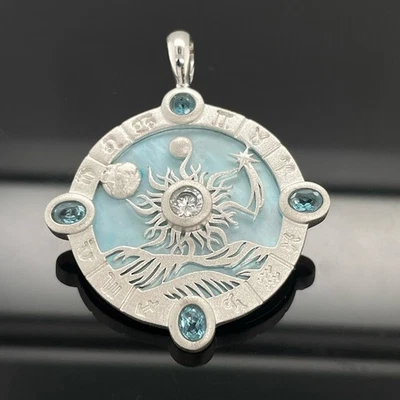 ANHÄNGER AUS 925/-SILBER RHOD. MIT PERLMUTT BEH. BLAUTOPAS & ZIRKON SCHMUCKJAGD - Bild 1 von 4