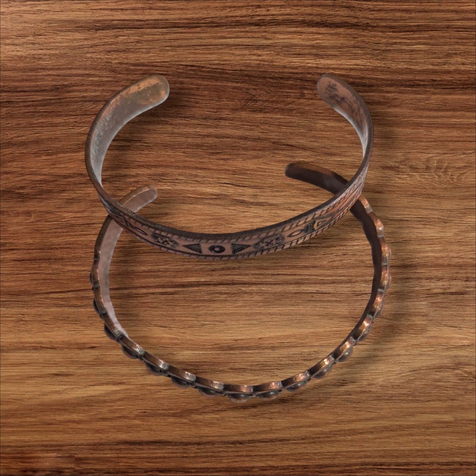 Solid Copper Vintage Cuff Bracelets Set Of 2 With… - image 3