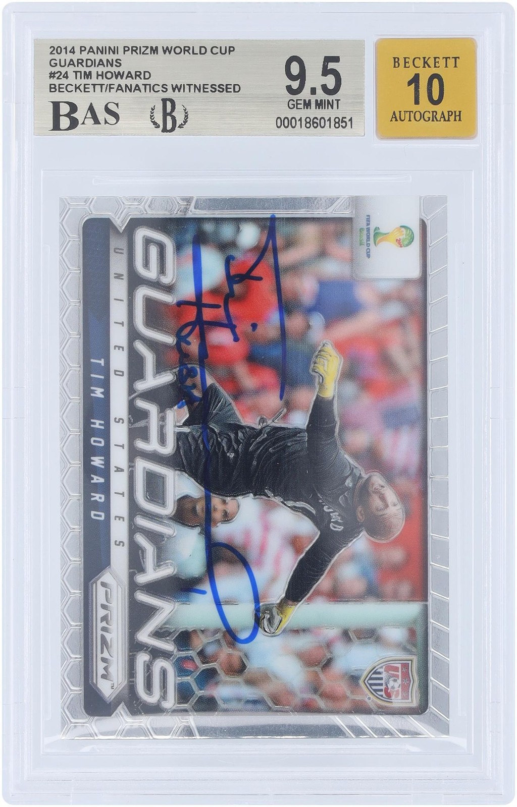 Tim Howard USMNT Signed '14 Panini Prizm World Cup Guardians #24 BAS 9.5/10 Card