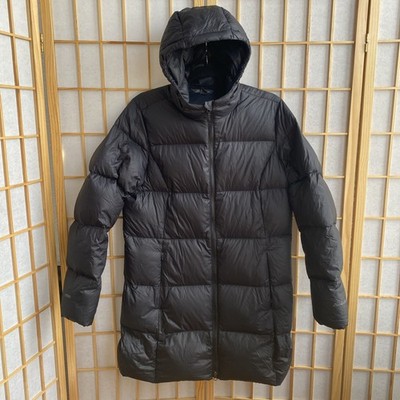 Eddie Bauer Luna Peak Puffer Parka Women Size L Black Long EB550 Down As-Is