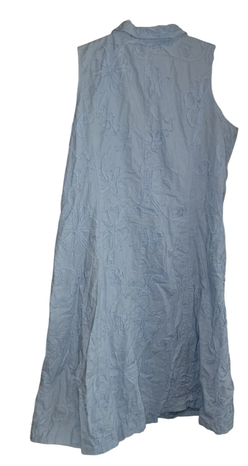 Vestido midi Susan Graver talla 1X para mujer azul floral bordado lino Lagenlook Foto 3 de 4