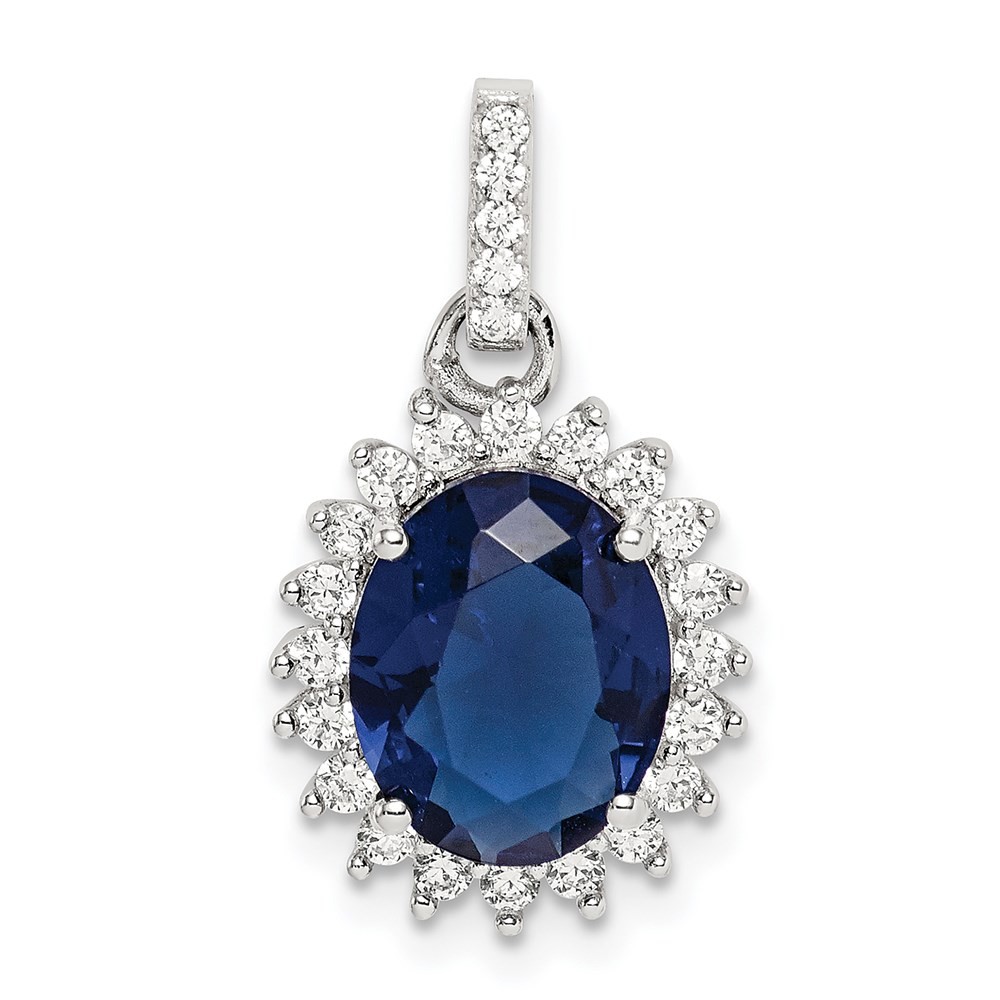 Sterling Silver Rhodium-plated Blue and Clear Cubic Zirconia Pendant 1.65gm