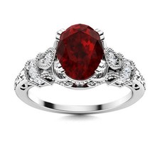 8x6mm Oval Shape Garnet 925 Sterling Silver Solitaire with Accents Women Ring