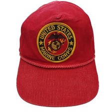 Vintage United States Marine Corps Red Snapback Trucker Hat with a Corduroy Brim