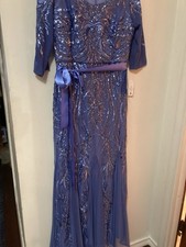 R & M Richards Women's Periwinkle Fleur Sequinned Long A-Line Dress Size 12