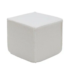 Square Pouf with Foam Core Cream Faux Shearling - WOVENBYRD