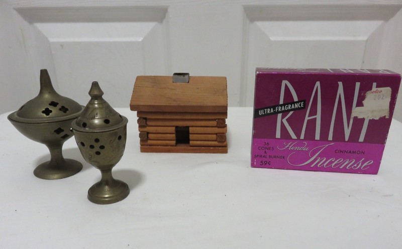 Vintage Brass Incense Burners from India, Log Cabin Incense Burner, Incense Cone
