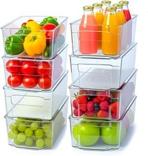 Plastic Stackable Storage Bins for Fridge, 8 Pack, Clear Durable Plastic