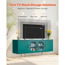 TV Stand for TVs up to 75 inch, Modern Entertainment Center with Glass Doors and