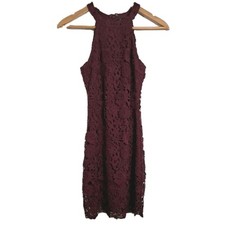 Lulus Mini Dress Womens Small Maroon Red Floral Lace Overlay Sleeveless Sheath